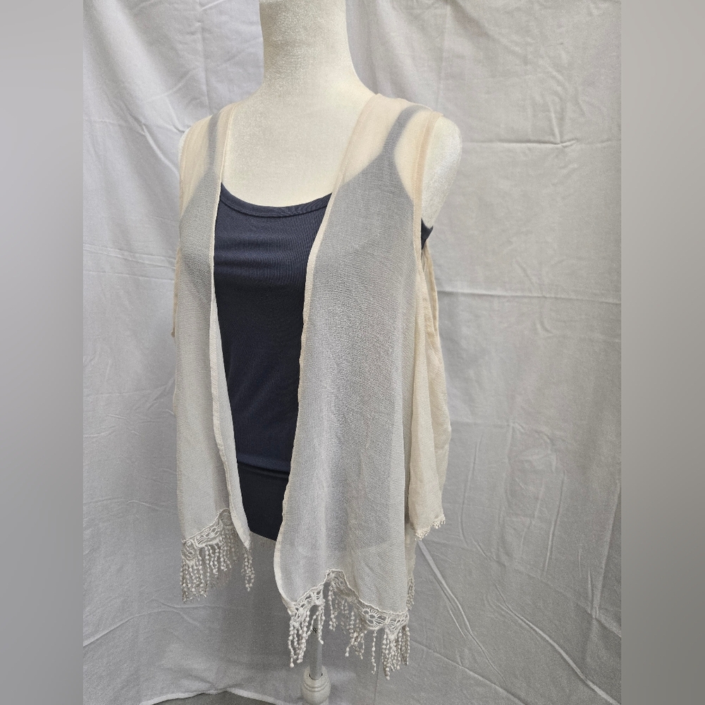 Xhilaration - White multi-colored flower Peekaboo Shoulder Cardigan - (L)